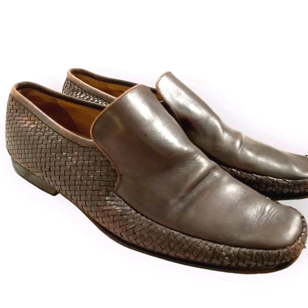 BALLY Havanna Loafers Men's 9.5 Woven Brown Leather Slip-On Casual Smoking Shoes